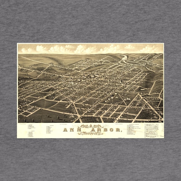 Vintage Pictorial Map of Ann Arbor Michigan (1880) by Bravuramedia